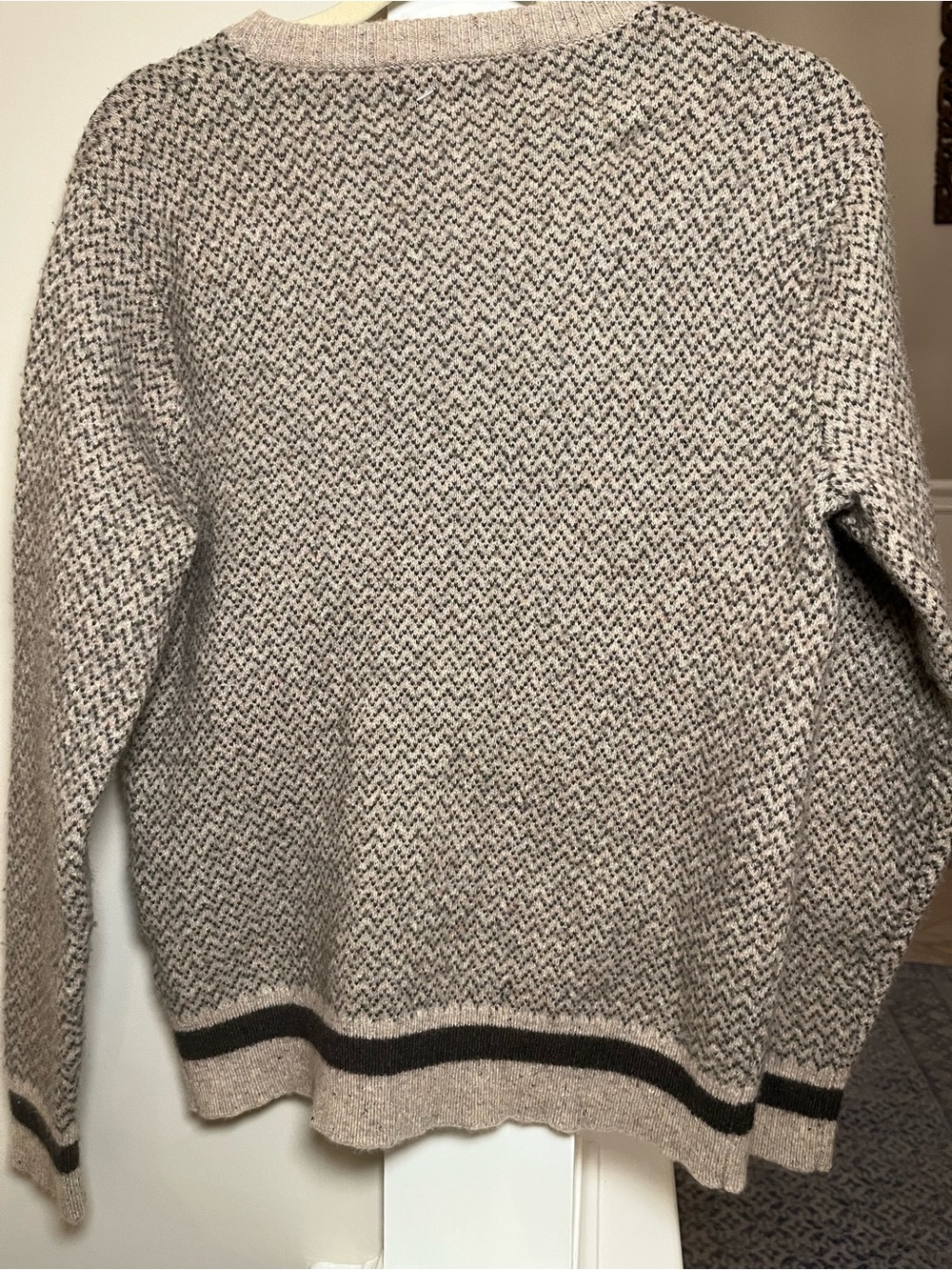 J.Crew Merino Wool Blend Sweater Women’s M Beige Brown Herringbone Jacquard crew